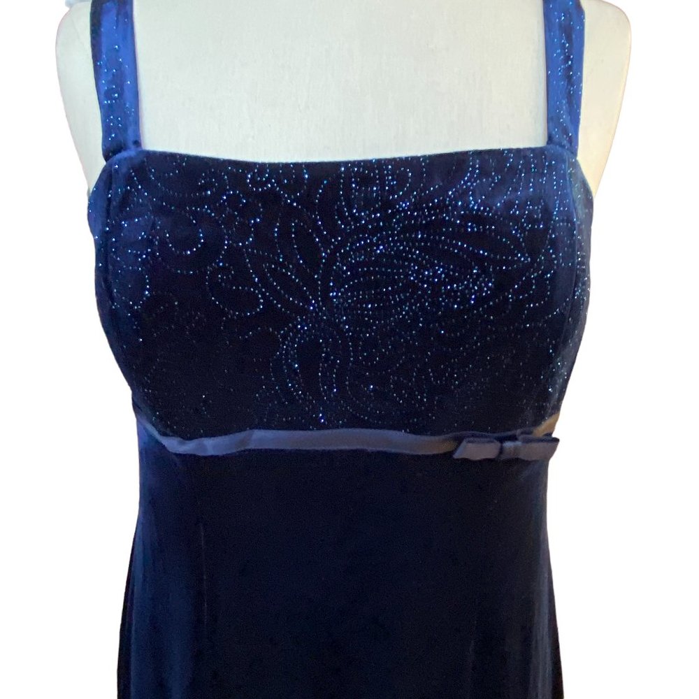 Vintage Y2K Navy Velvet Glitter Empire Waist Dress & Shrug Set Whimsigoth-12P